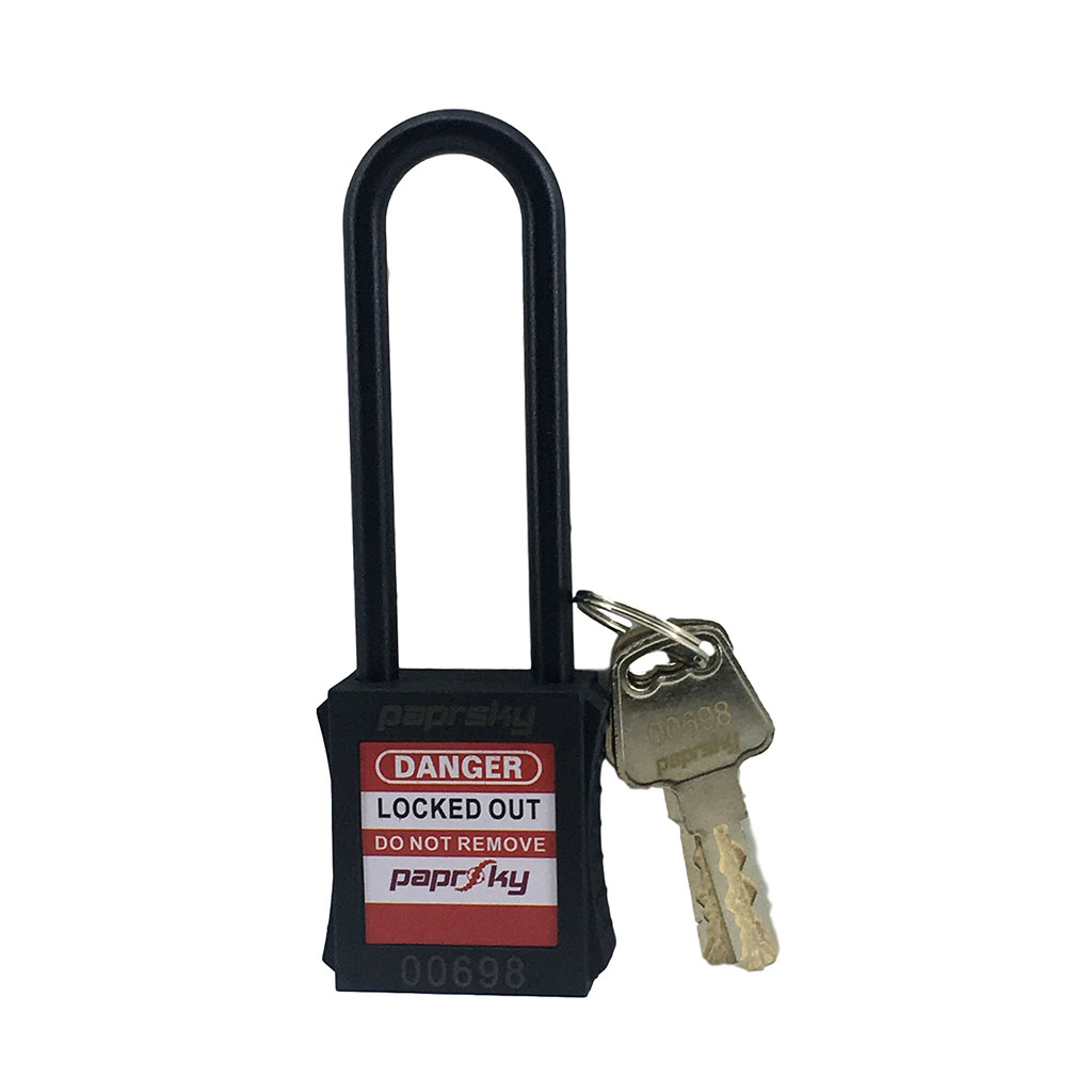 Safety Lockout Dielectric Padlock Black Color PS-LOTO-PPNR-76 Dielectric Long Shackl